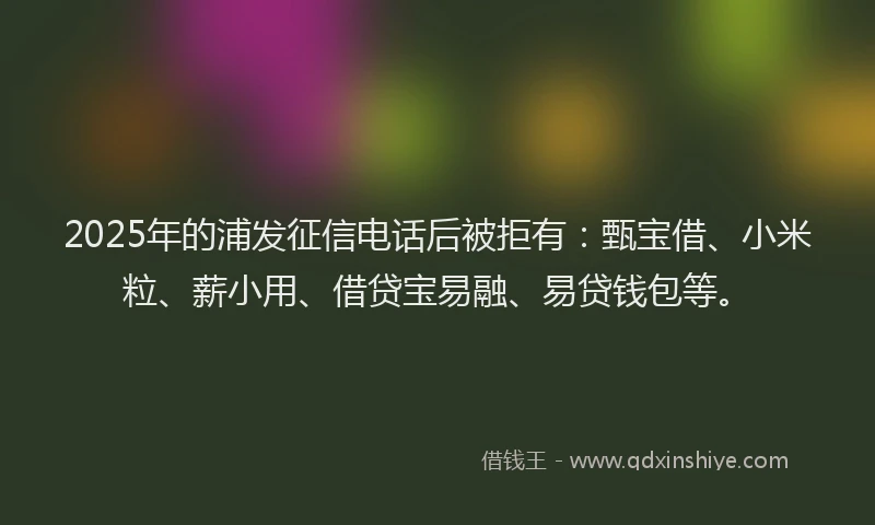 2025年的浦发征信电话后被拒有：甄宝借、小米粒、薪小用、借贷宝易融、易贷钱包等。