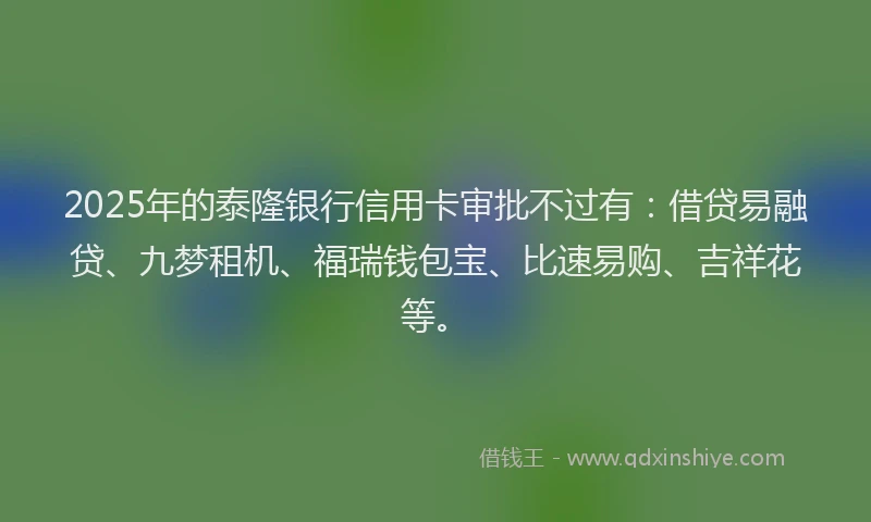 2025年的泰隆银行信用卡审批不过有：借贷易融贷、九梦租机、福瑞钱包宝、比速易购、吉祥花等。