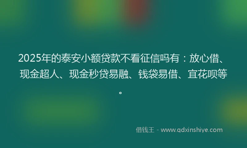 2025年的泰安小额贷款不看征信吗有：放心借、现金超人、现金秒贷易融、钱袋易借、宜花呗等。