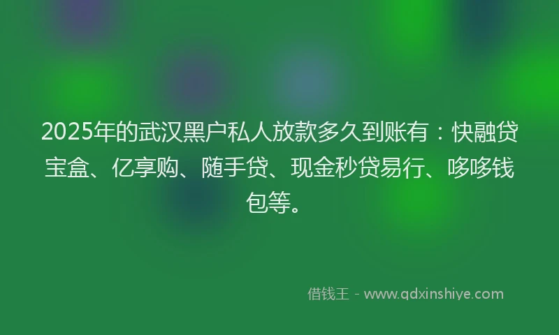 2025年的武汉黑户私人放款多久到账有：快融贷宝盒、亿享购、随手贷、现金秒贷易行、哆哆钱包等。