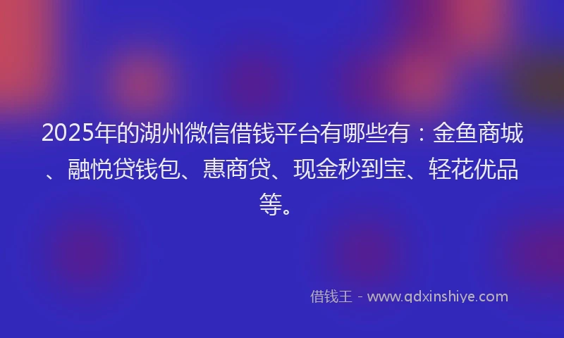 2025年的湖州微信借钱平台有哪些有：金鱼商城、融悦贷钱包、惠商贷、现金秒到宝、轻花优品等。