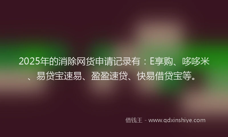 2025年的消除网货申请记录有：E享购、哆哆米、易贷宝速易、盈盈速贷、快易借贷宝等。