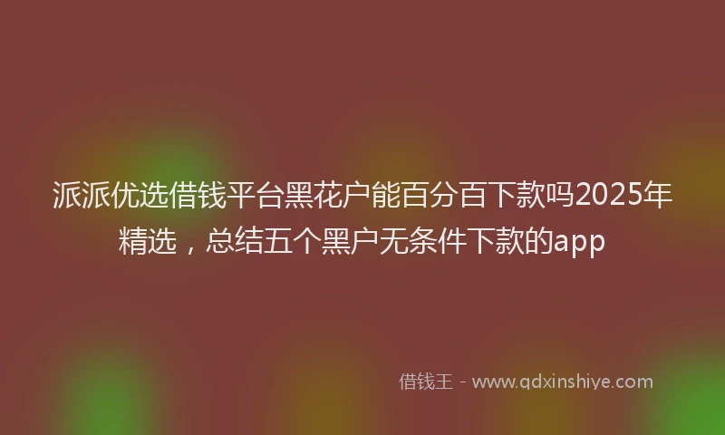 派派优选借钱平台黑花户能百分百下款吗2025年精选，总结五个黑户无条件下款的app