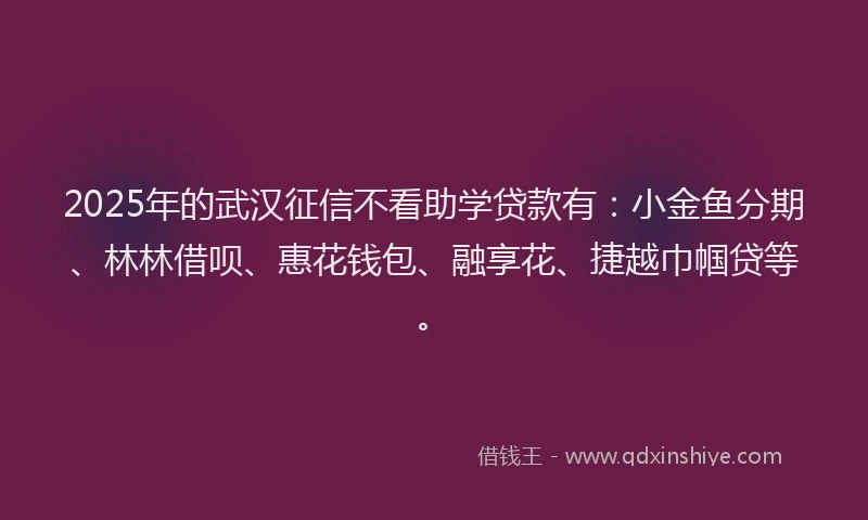 2025年的武汉征信不看助学贷款有：小金鱼分期、林林借呗、惠花钱包、融享花、捷越巾帼贷等。