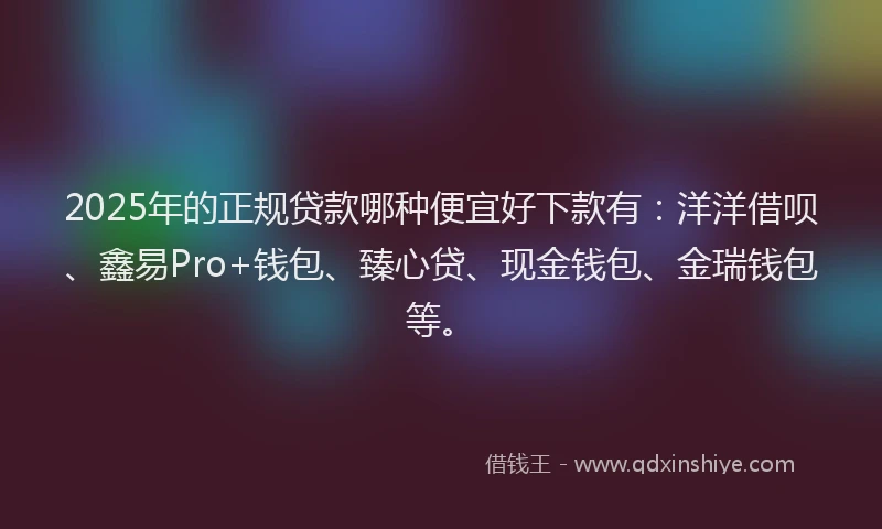 2025年的正规贷款哪种便宜好下款有：洋洋借呗、鑫易Pro+钱包、臻心贷、现金钱包、金瑞钱包等。