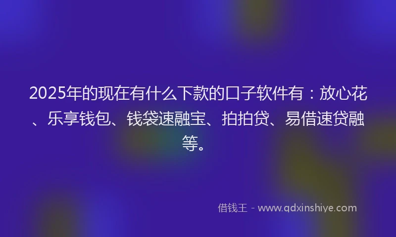 2025年的现在有什么下款的口子软件有：放心花、乐享钱包、钱袋速融宝、拍拍贷、易借速贷融等。