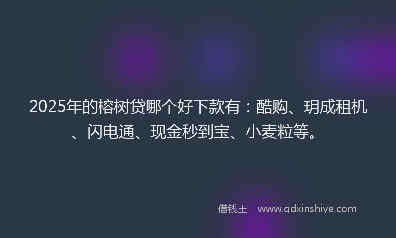 2025年的榕树贷哪个好下款有：酷购、玥成租机、闪电通、现金秒到宝、小麦粒等。