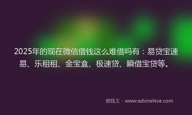 2025年的现在微信借钱这么难借吗有：易贷宝速易、乐租租、金宝盒、极速贷、瞬借宝贷等。