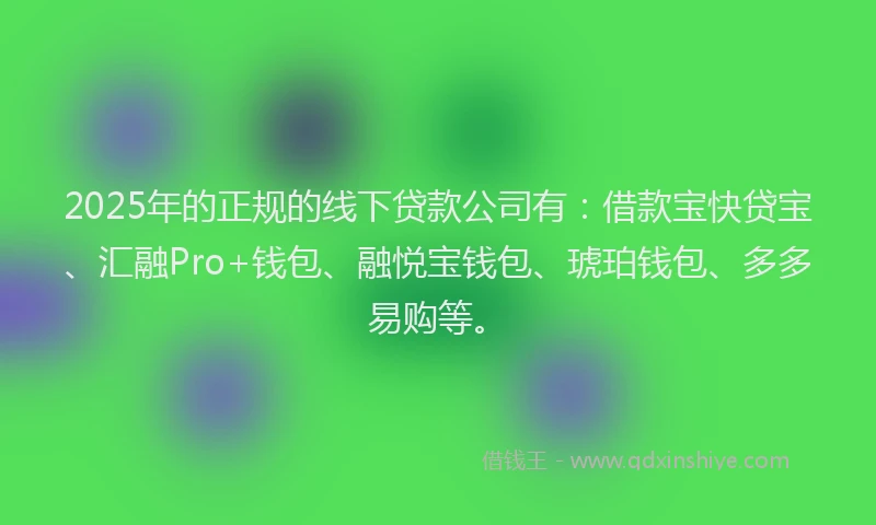 2025年的正规的线下贷款公司有：借款宝快贷宝、汇融Pro+钱包、融悦宝钱包、琥珀钱包、多多易购等。