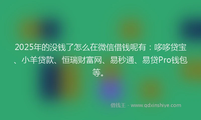 2025年的没钱了怎么在微信借钱呢有：哆哆贷宝、小羊贷款、恒瑞财富网、易秒通、易贷Pro钱包等。
