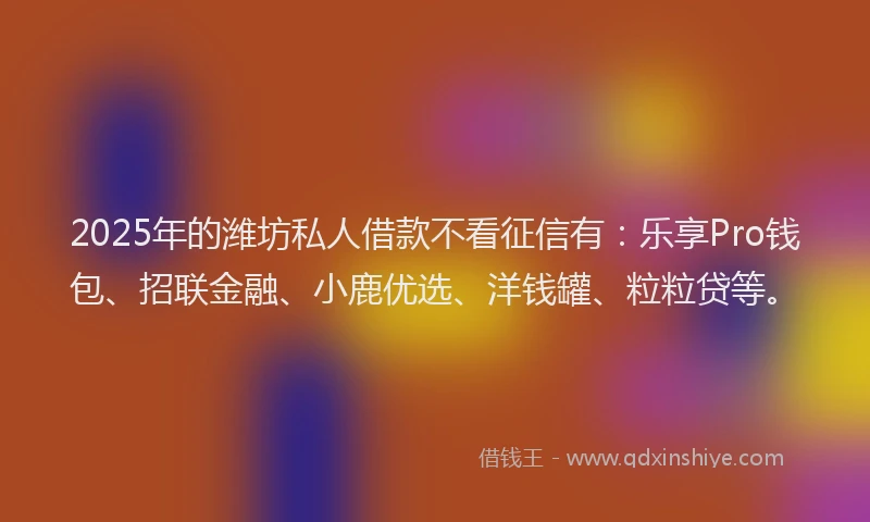 2025年的潍坊私人借款不看征信有：乐享Pro钱包、招联金融、小鹿优选、洋钱罐、粒粒贷等。