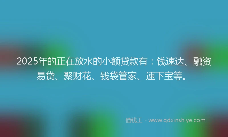 2025年的正在放水的小额贷款有：钱速达、融资易贷、聚财花、钱袋管家、速下宝等。