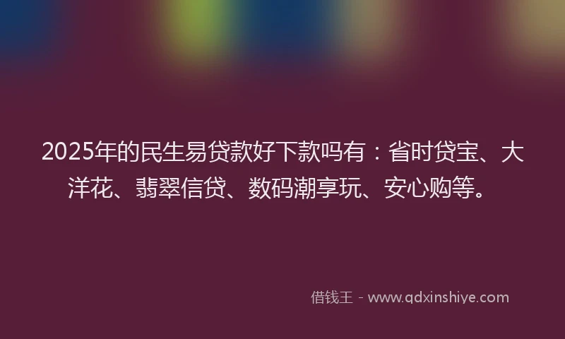 2025年的民生易贷款好下款吗有：省时贷宝、大洋花、翡翠信贷、数码潮享玩、安心购等。