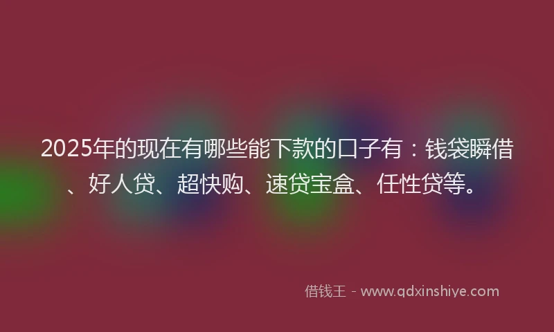 2025年的现在有哪些能下款的口子有：钱袋瞬借、好人贷、超快购、速贷宝盒、任性贷等。