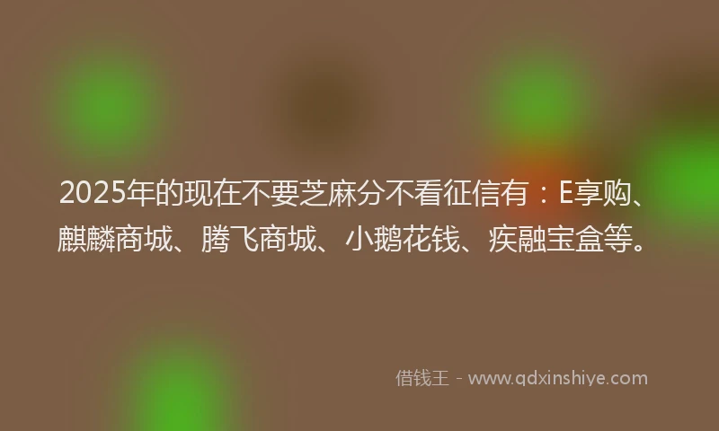 2025年的现在不要芝麻分不看征信有：E享购、麒麟商城、腾飞商城、小鹅花钱、疾融宝盒等。