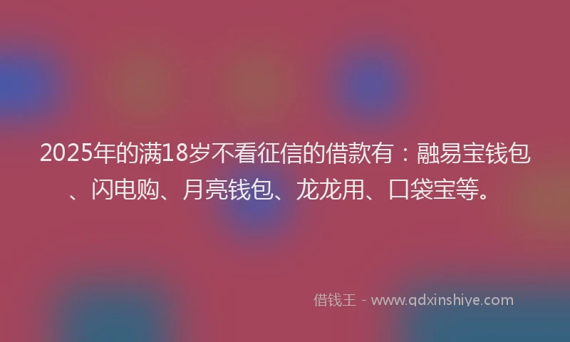 2025年的满18岁不看征信的借款有：融易宝钱包、闪电购、月亮钱包、龙龙用、口袋宝等。