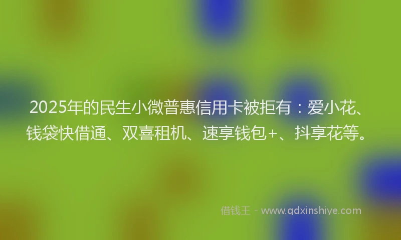 2025年的民生小微普惠信用卡被拒有：爱小花、钱袋快借通、双喜租机、速享钱包+、抖享花等。
