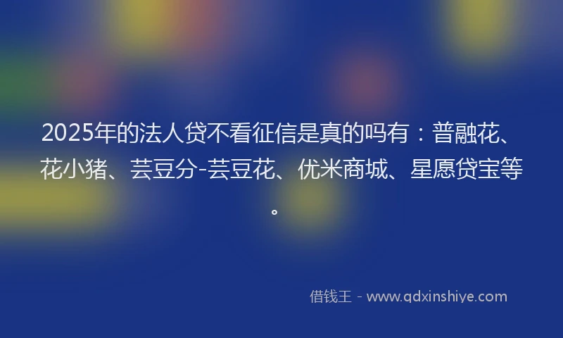 2025年的法人贷不看征信是真的吗有：普融花、花小猪、芸豆分-芸豆花、优米商城、星愿贷宝等。