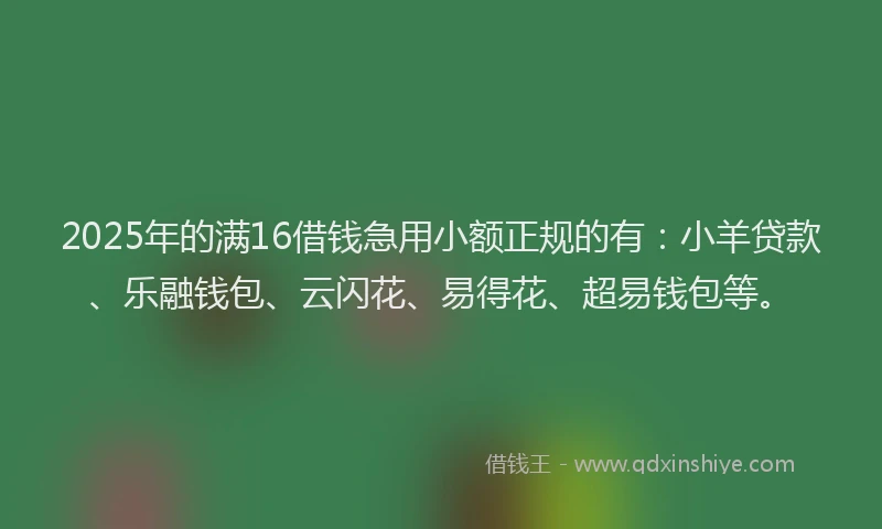 2025年的满16借钱急用小额正规的有：小羊贷款、乐融钱包、云闪花、易得花、超易钱包等。