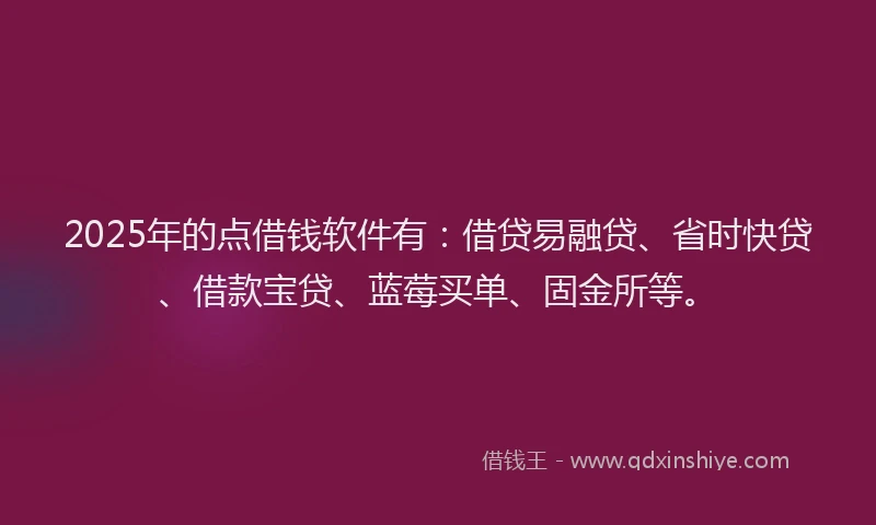 2025年的点借钱软件有：借贷易融贷、省时快贷、借款宝贷、蓝莓买单、固金所等。