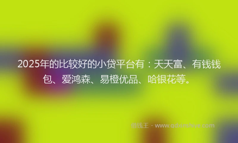 2025年的比较好的小贷平台有：天天富、有钱钱包、爱鸿森、易橙优品、哈银花等。