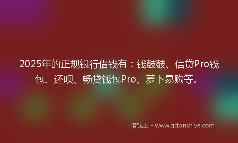 2025年的正规银行借钱有：钱鼓鼓、信贷Pro钱包、还呗、畅贷钱包Pro、萝卜易购等。