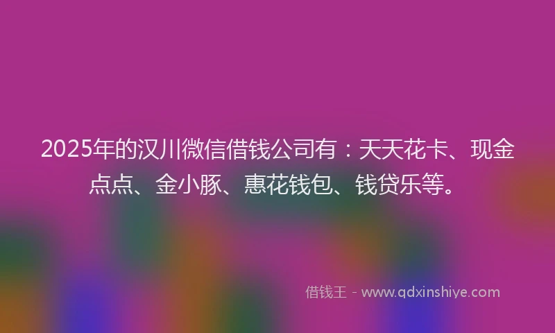 2025年的汉川微信借钱公司有：天天花卡、现金点点、金小豚、惠花钱包、钱贷乐等。