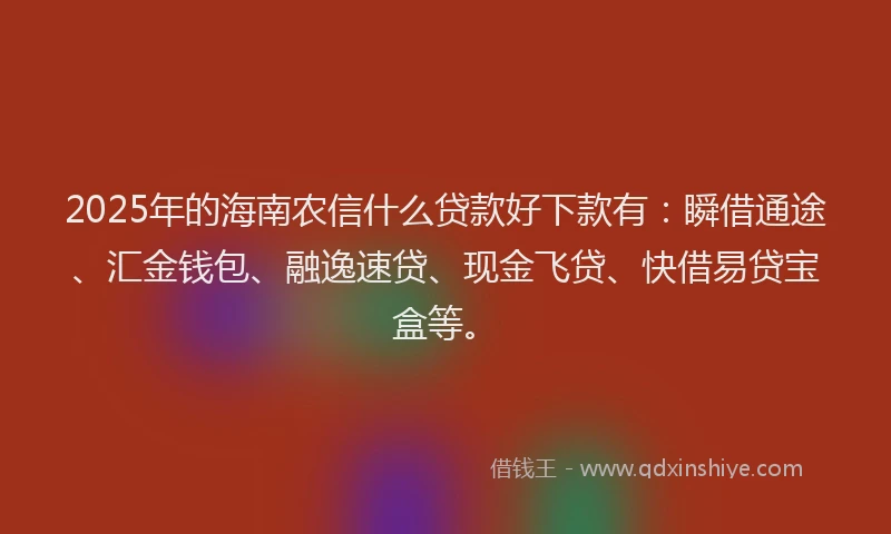 2025年的海南农信什么贷款好下款有：瞬借通途、汇金钱包、融逸速贷、现金飞贷、快借易贷宝盒等。