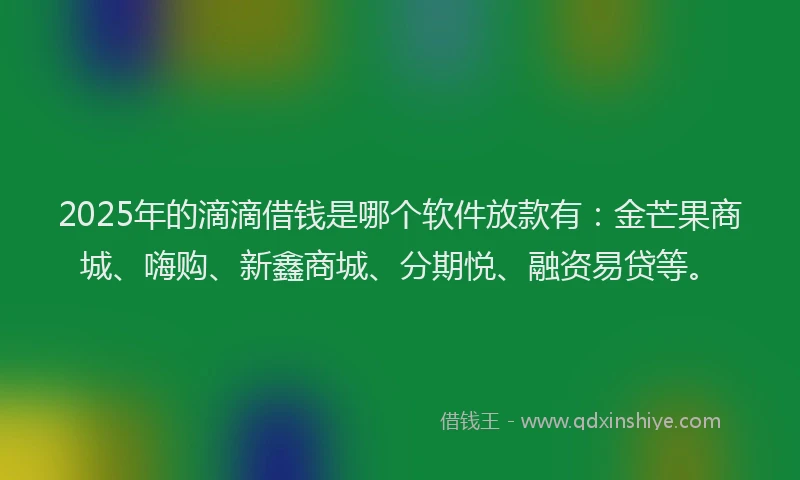 2025年的滴滴借钱是哪个软件放款有：金芒果商城、嗨购、新鑫商城、分期悦、融资易贷等。