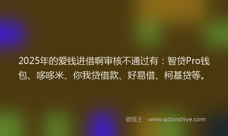 2025年的爱钱进借啊审核不通过有：智贷Pro钱包、哆哆米、你我贷借款、好易借、柯基贷等。