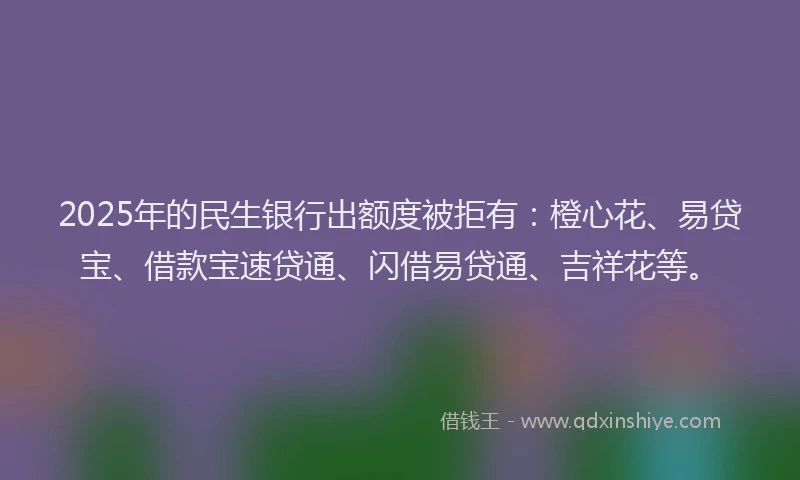 2025年的民生银行出额度被拒有：橙心花、易贷宝、借款宝速贷通、闪借易贷通、吉祥花等。
