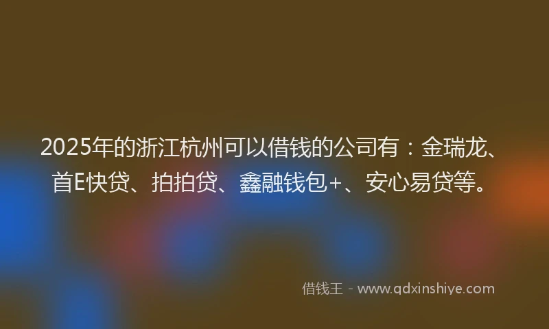 2025年的浙江杭州可以借钱的公司有：金瑞龙、首E快贷、拍拍贷、鑫融钱包+、安心易贷等。
