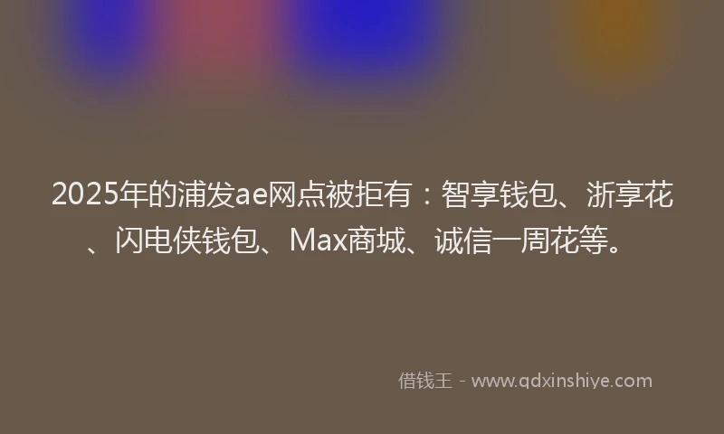 2025年的浦发ae网点被拒有：智享钱包、浙享花、闪电侠钱包、Max商城、诚信一周花等。