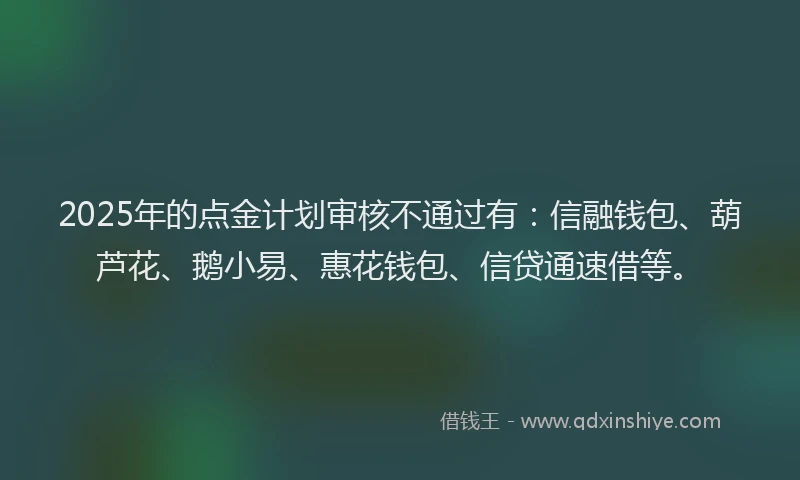 2025年的点金计划审核不通过有：信融钱包、葫芦花、鹅小易、惠花钱包、信贷通速借等。