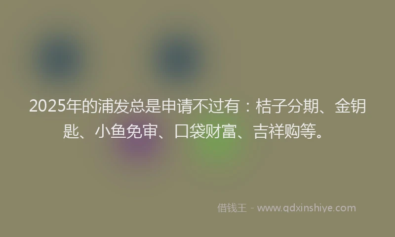 2025年的浦发总是申请不过有：桔子分期、金钥匙、小鱼免审、口袋财富、吉祥购等。