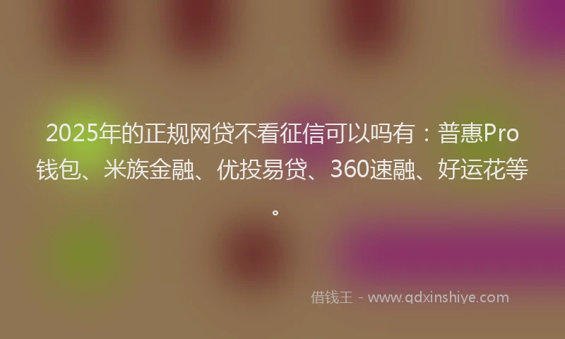 2025年的正规网贷不看征信可以吗有：普惠Pro钱包、米族金融、优投易贷、360速融、好运花等。