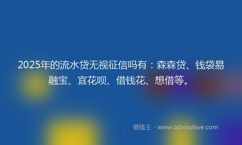 2025年的流水贷无视征信吗有：森森贷、钱袋易融宝、宜花呗、借钱花、想借等。