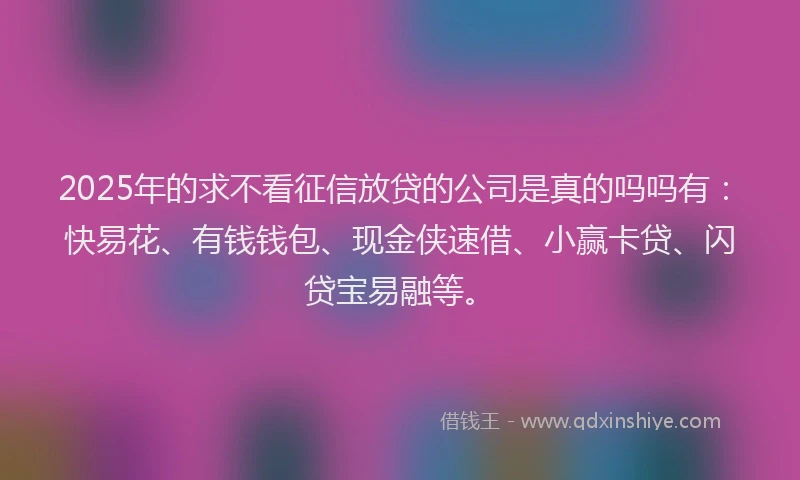 2025年的求不看征信放贷的公司是真的吗吗有：快易花、有钱钱包、现金侠速借、小赢卡贷、闪贷宝易融等。