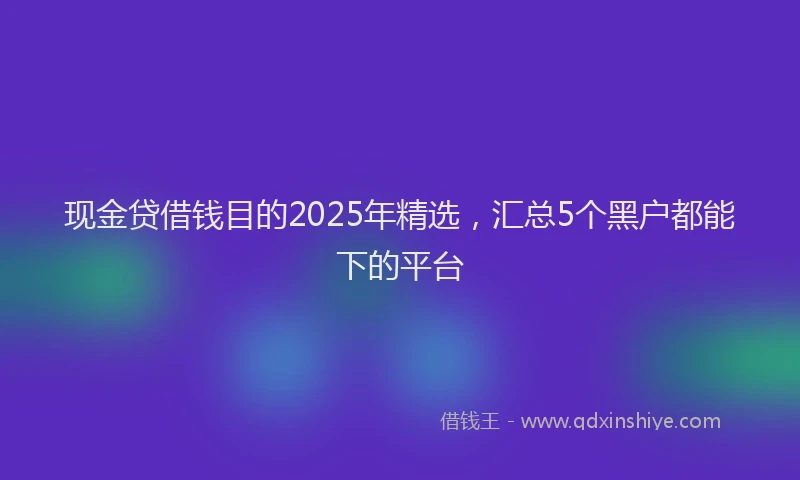 现金贷借钱目的2025年精选，汇总5个黑户都能下的平台