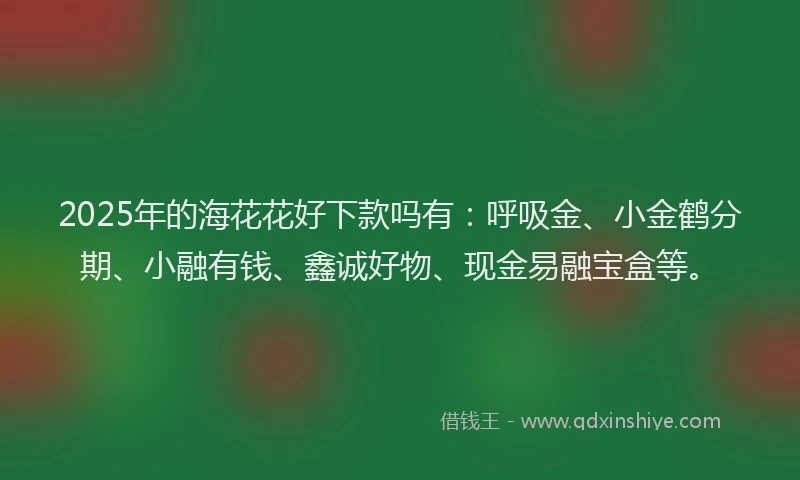 2025年的海花花好下款吗有：呼吸金、小金鹤分期、小融有钱、鑫诚好物、现金易融宝盒等。