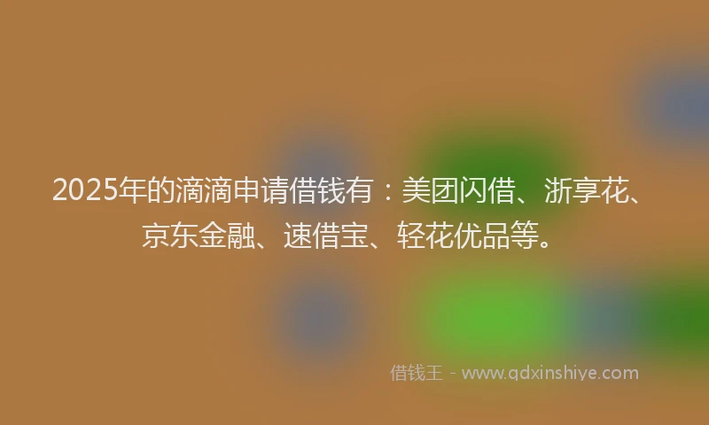 2025年的滴滴申请借钱有：美团闪借、浙享花、京东金融、速借宝、轻花优品等。