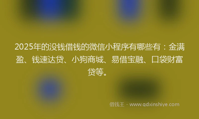2025年的没钱借钱的微信小程序有哪些有：金满盈、钱速达贷、小狗商城、易借宝融、口袋财富贷等。