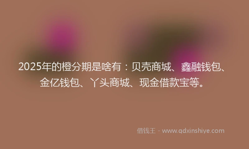 2025年的橙分期是啥有：贝壳商城、鑫融钱包、金亿钱包、丫头商城、现金借款宝等。