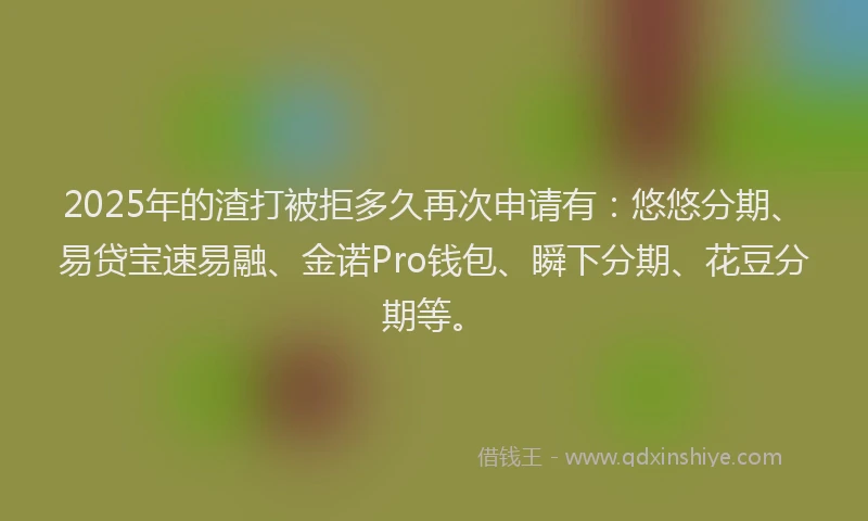 2025年的渣打被拒多久再次申请有：悠悠分期、易贷宝速易融、金诺Pro钱包、瞬下分期、花豆分期等。