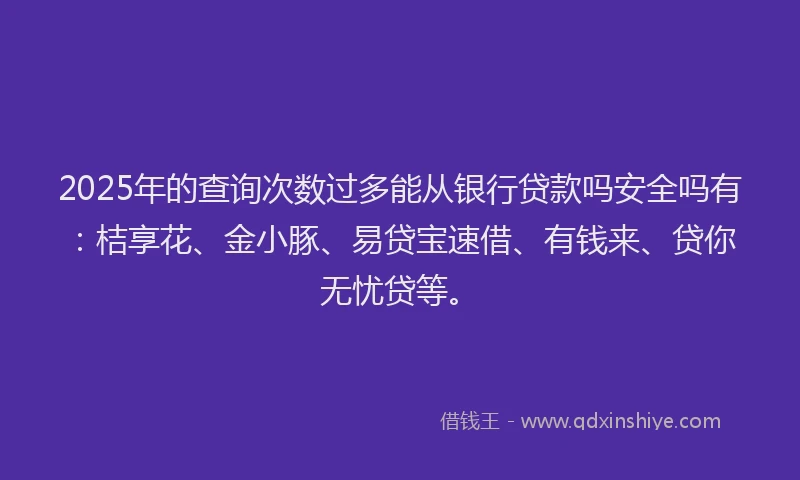 2025年的查询次数过多能从银行贷款吗安全吗有：桔享花、金小豚、易贷宝速借、有钱来、贷你无忧贷等。