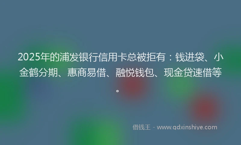 2025年的浦发银行信用卡总被拒有：钱进袋、小金鹤分期、惠商易借、融悦钱包、现金贷速借等。