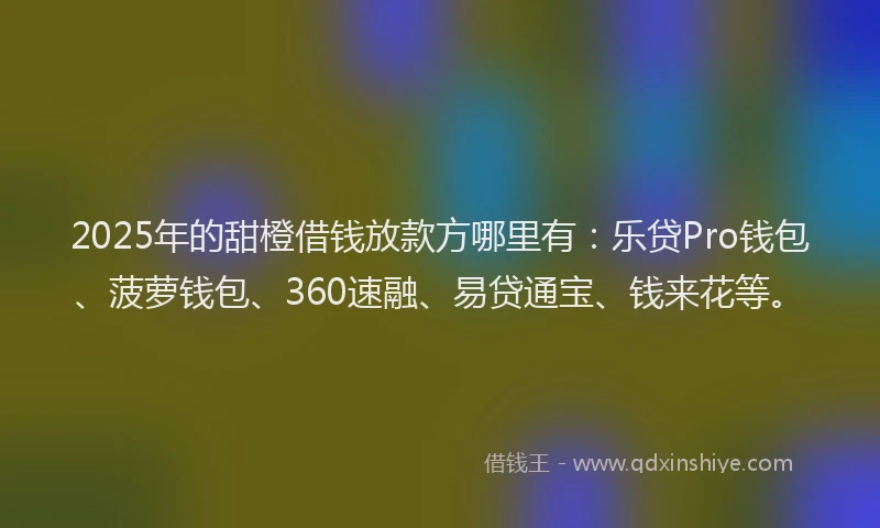 2025年的甜橙借钱放款方哪里有：乐贷Pro钱包、菠萝钱包、360速融、易贷通宝、钱来花等。