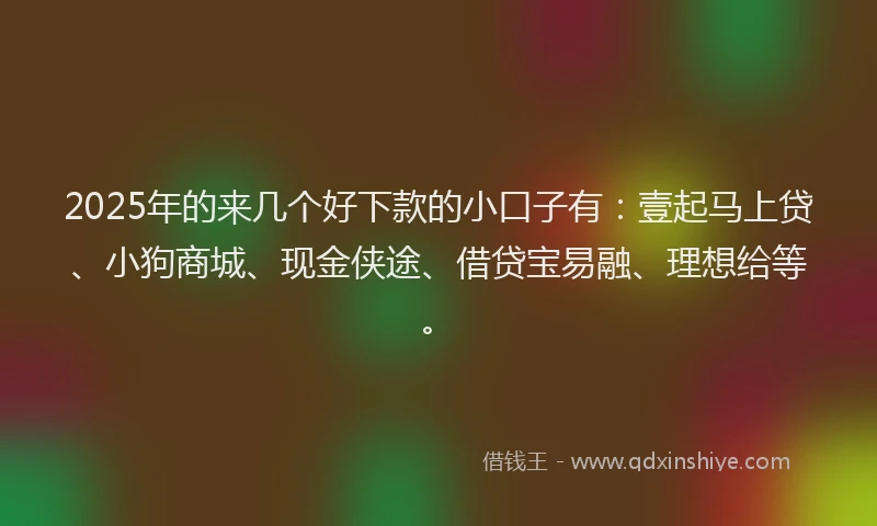 2025年的来几个好下款的小口子有：壹起马上贷、小狗商城、现金侠途、借贷宝易融、理想给等。