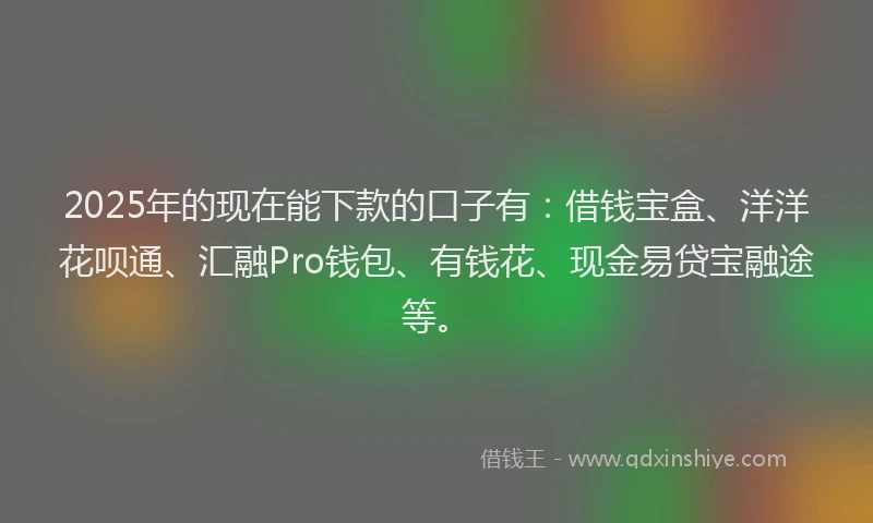 2025年的现在能下款的口子有：借钱宝盒、洋洋花呗通、汇融Pro钱包、有钱花、现金易贷宝融途等。