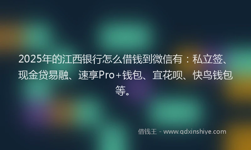2025年的江西银行怎么借钱到微信有：私立签、现金贷易融、速享Pro+钱包、宜花呗、快鸟钱包等。